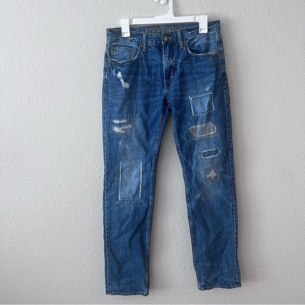 American Eagle Made To Last Slim Straight Jeans Mens Size 29x32 Denim Distressed